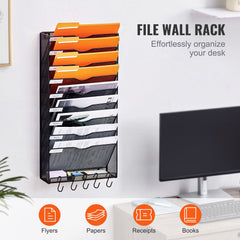 File Wall Rack Mesh Wall File Holder 1-Piece 10 Pockets for Office/School