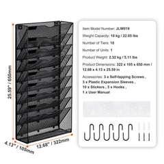 File Wall Rack Mesh Wall File Holder 1-Piece 10 Pockets for Office/School