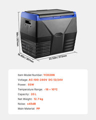 Portable Car Refrigerator Freezer Compressor 20L Single Zone for Car Home