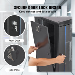 15U Wall Mount Network Cabinet, 226.8 kg Max. Ground Load Capacity, Server Rack Cabinet Enclosure with Locking Tempered Glass Door, Side Panels, Q235 Carbon Steel, for IT Equipment, A/V Devices
