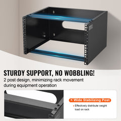 6U Wall Mount Network Rack, 14 in/355.6 mm Depth, 50 lbs/22.68 kg Max Weight Capacity Wall Mount Server Rack with Cage Nuts, 19"/482.6 mm for Shallow Server IT Equipment and Network Switches