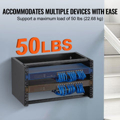 6U Wall Mount Network Rack, 14 in/355.6 mm Depth, 50 lbs/22.68 kg Max Weight Capacity Wall Mount Server Rack with Cage Nuts, 19"/482.6 mm for Shallow Server IT Equipment and Network Switches