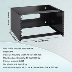 6U Wall Mount Network Rack, 14 in/355.6 mm Depth, 50 lbs/22.68 kg Max Weight Capacity Wall Mount Server Rack with Cage Nuts, 19"/482.6 mm for Shallow Server IT Equipment and Network Switches