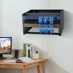 6U Wall Mount Network Rack, 14 in/355.6 mm Depth, 50 lbs/22.68 kg Max Weight Capacity Wall Mount Server Rack with Cage Nuts, 19"/482.6 mm for Shallow Server IT Equipment and Network Switches