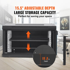 6U Wall Mount Network Server Cabinet, 15.5'' Deep, Server Rack Cabinet Enclosure, 200 lbs Max. Ground-mounted Load Capacity, with Locking Glass Door Side Panels, for IT Equipment, A/V Devices