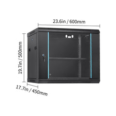 9U Wall Mount Network Server Cabinet, 39.37 cm Deep, Server Rack Cabinet Enclosure, 90.7 kg Max. Ground-mounted Load Capacity, with Locking Glass Door Side Panels, for IT Equipment, A/V Devices