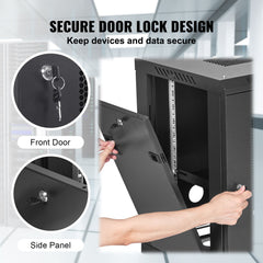 12U Wall Mount Network Server Cabinet, 15.5'' Deep, Server Rack Cabinet Enclosure, 200 lbs Max. Ground-mounted Load Capacity, with Locking Door Side Panels, for IT Equipment, A/V Devices