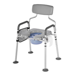 Bedside Commode Chair, 227 kg Capacity, 4-in-1 Portable Toilet and Raised Toilet Seat with Padded Seat & Backrest, Detachable 5L Bucket, Adjustable Height & Width Adult Potty Chair for Seniors