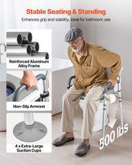 Bedside Commode Chair, 227 kg Capacity, 4-in-1 Portable Toilet and Raised Toilet Seat with Padded Seat & Backrest, Detachable 5L Bucket, Adjustable Height & Width Adult Potty Chair for Seniors