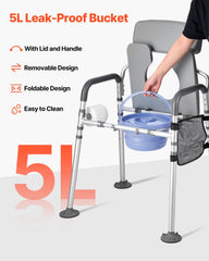 Bedside Commode Chair, 227 kg Capacity, 4-in-1 Portable Toilet and Raised Toilet Seat with Padded Seat & Backrest, Detachable 5L Bucket, Adjustable Height & Width Adult Potty Chair for Seniors