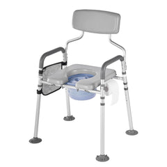 Bedside Commode Chair, 227 kg Capacity, 4-in-1 Portable Toilet and Raised Toilet Seat with Padded Seat & Backrest, Detachable 5L Bucket, Adjustable Height & Width Adult Potty Chair for Seniors