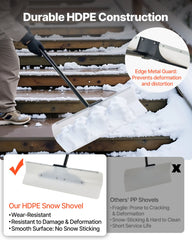 Snow Pusher Shovel, 76.2 cm Outdoor Snowplow Shovel with Ergonomic Grip, HDPE Plastic Blade, Winter Shovels with Segmented Handle, Metal Edged Strip, Portable Snow Removal Tool for Driveway