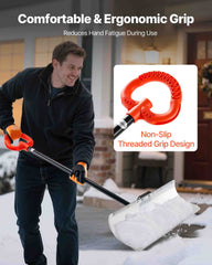 Snow Pusher Shovel, 76.2 cm Outdoor Snowplow Shovel with Ergonomic Grip, HDPE Plastic Blade, Winter Shovels with Segmented Handle, Metal Edged Strip, Portable Snow Removal Tool for Driveway
