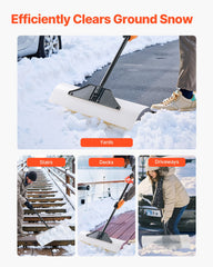 Snow Pusher Shovel, 76.2 cm Outdoor Snowplow Shovel with Ergonomic Grip, HDPE Plastic Blade, Winter Shovels with Segmented Handle, Metal Edged Strip, Portable Snow Removal Tool for Driveway