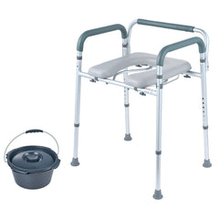 Commode Chair, Bedside Commode with Padded Seat and Arms, 7-Level Adjustable Height, 5.8L Removable Bucket, Easy to Assemble, 350 LBS Capacity, Raised Toilet Seat for Adults Seniors