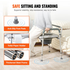 Commode Chair, Bedside Commode with Padded Seat and Arms, 7-Level Adjustable Height, 5.8L Removable Bucket, Easy to Assemble, 350 LBS Capacity, Raised Toilet Seat for Adults Seniors