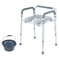Commode Chair, Bedside Commode with Padded Seat and Arms, 7-Level Adjustable Height, 5.8L Removable Bucket, Easy to Assemble, 350 LBS Capacity, Raised Toilet Seat for Adults Seniors