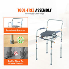 Commode Chair, Bedside Commode with Wider Toilet Seat, 7-Level Adjustable Height, 5.8L Removable Bucket, Easy to Assemble, 350 LBS Capacity, Raised Toilet Seat for Adults Seniors