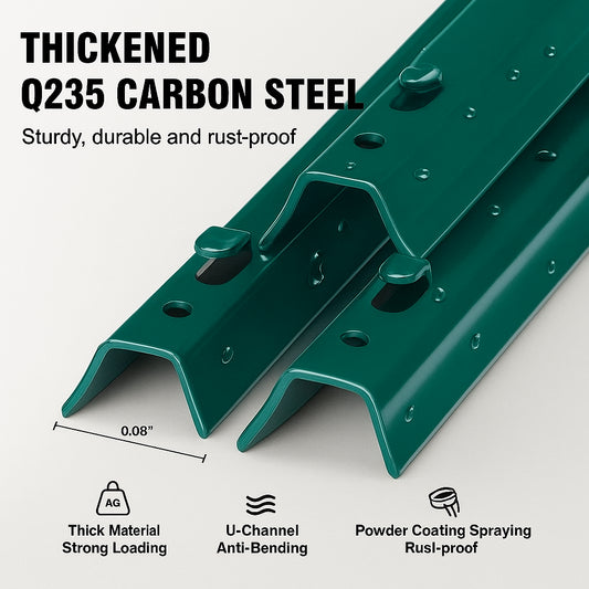 3 Feet Fence Post, 10 Pack U-Channel Heavy Duty Metal Fence Posts, Sturdy Steel Fence Stakes for Garden Yard, Lawn, Farms and Outdoor Wire Fencing, Green