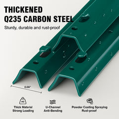 3 Feet Fence Post, 10 Pack U-Channel Heavy Duty Metal Fence Posts, Sturdy Steel Fence Stakes for Garden Yard, Lawn, Farms and Outdoor Wire Fencing, Green