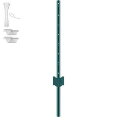3 Feet Fence Post, 10 Pack U-Channel Heavy Duty Metal Fence Posts, Sturdy Steel Fence Stakes for Garden Yard, Lawn, Farms and Outdoor Wire Fencing, Green
