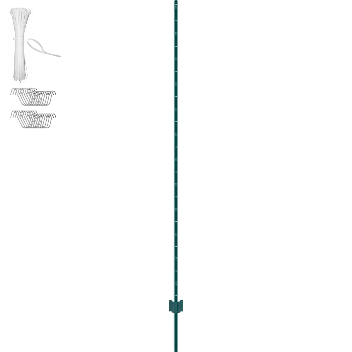 7 Feet Fence Post, 10 Pack U-Channel Heavy Duty Metal Fence Posts, Sturdy Steel Fence Stakes for Garden Yard, Lawn, Farms and Outdoor Wire Fencing, Green