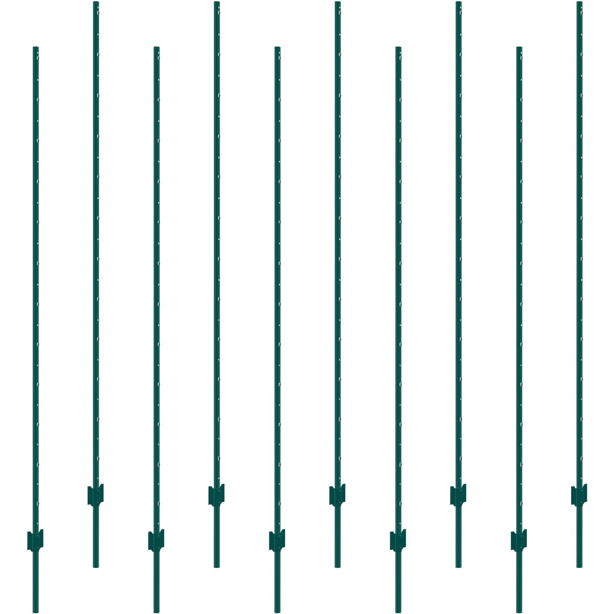 7 Feet Fence Post, 10 Pack U-Channel Heavy Duty Metal Fence Posts, Sturdy Steel Fence Stakes for Garden Yard, Lawn, Farms and Outdoor Wire Fencing, Green
