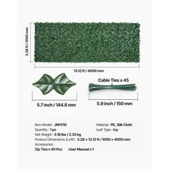 Ivy Privacy Fence, 39 x 158in Artificial Green Wall Screen, Greenery Ivy Fence with Mesh Cloth Backing and Strengthened Joint, Faux Hedges Vine Leaf Decoration for Outdoor Garden, Yard, Balcony