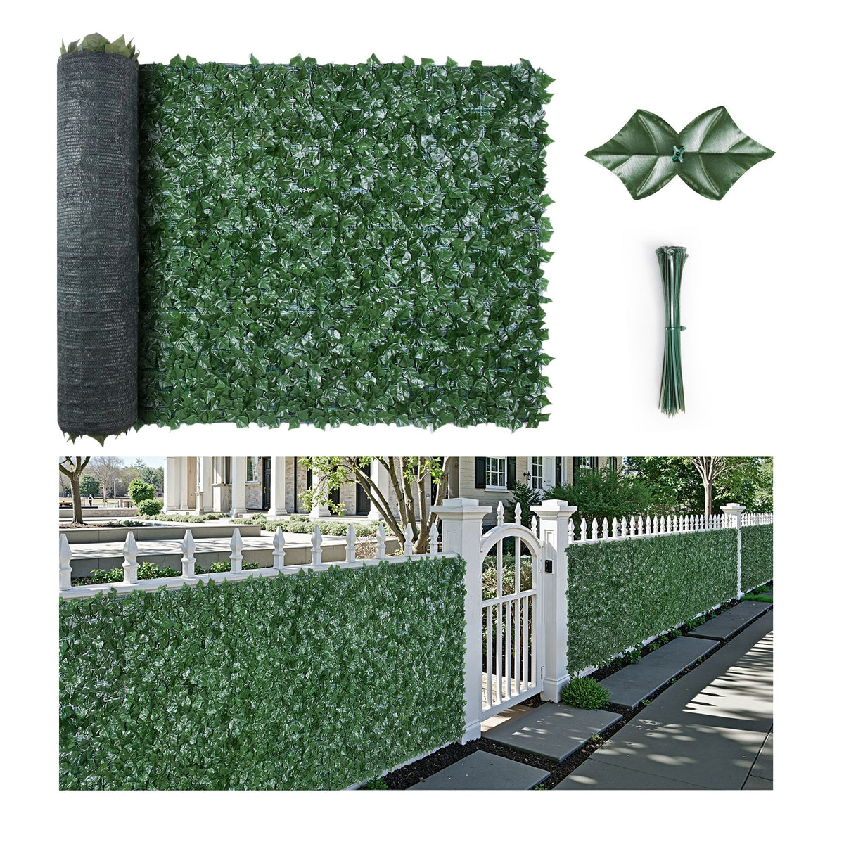 Ivy Privacy Fence, 59 x 158in Artificial Green Wall Screen, Greenery Ivy Fence w/ Mesh Cloth Backing and Strengthened Joint, Faux Hedges Vine Leaf Decoration for Outdoor Garden, Yard, Balcony