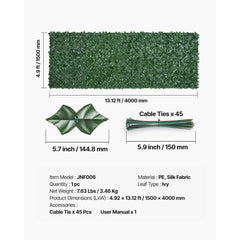 Ivy Privacy Fence, 59 x 158in Artificial Green Wall Screen, Greenery Ivy Fence w/ Mesh Cloth Backing and Strengthened Joint, Faux Hedges Vine Leaf Decoration for Outdoor Garden, Yard, Balcony