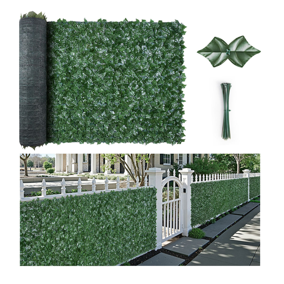 Ivy Privacy Fence, 1830 x 2440 mm Artificial Green Wall Screen, Greenery Ivy Fence with Mesh Cloth Backing and Strengthened Joint, Faux Hedges Vine Leaf Decoration for Outdoor Garden, Yard