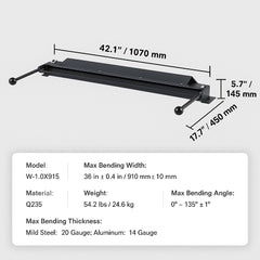 Box and Pan Brake 910 mm Sheet Metal Bender 0 to 130 Degree Portable with Power Handle 20 Gauge Steel 14 Gauge Aluminum Capacity