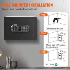 Safe, 0.5 Cubic Feet Home Safe, Steel Security Safe with Digital Keypad and 2 Keys, Wall-Mounted Cabinet Safe Protect Cash, Gold, Jewelry, Documents for Home, Hotel, 350 x 250 x 250 mm
