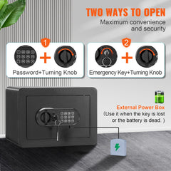 Safe, 0.5 Cubic Feet Home Safe, Steel Security Safe with Digital Keypad and 2 Keys, Wall-Mounted Cabinet Safe Protect Cash, Gold, Jewelry, Documents for Home, Hotel, 350 x 250 x 250 mm