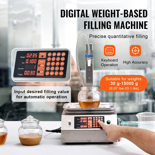 Liquid Filling Machine, 30-15000 g Weighing Capacity, Automatic Bottle Filler Machine Bottling Machine Digital Control for Milk, Water, Oil, Wine, Beverage, Detergent, Shampoo (Single Nozzle)