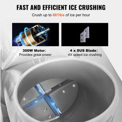 Commercial Ice Shaver Crusher, 661lbs Per Hour Electric Snow Cone Maker, 350W Shaved Ice Machine with Dual Blades for Parties Events Snack Bar, Home and Commercial Use