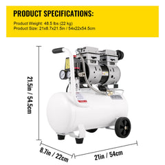 Air Compressor 6.6 Gallon, Portable Air Compressor 1 HP, Oil Free Air Compressor Steel Tank 750W, Pancake Air Compressor 115 PSI, Ultra Quiet Compressor for Home Repair, Tire Inflation