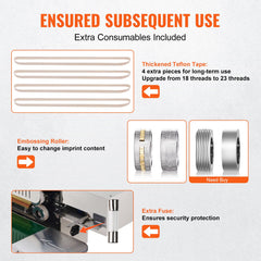 Continuous Bag Band Sealing Machine, 6-12 mm Seal Width, Horizontal Band Sealer Machine with Digital Temperature Control, Bag Sealer for 0.02-0.8 mm Plastic Bags Films with Inflation Function
