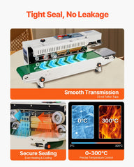 Continuous Bag Band Sealing Machine, 6-12 mm Seal Width, Horizontal Band Sealer Machine with Digital Temperature Control, Bag Sealer for 0.02-0.8 mm Plastic Bags Films with Inflation Function