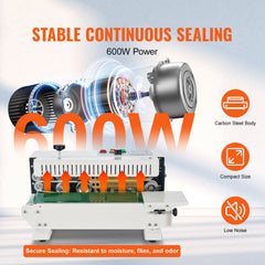 Continuous Bag Band Sealing Machine, 6-12 mm Seal Width, Horizontal Band Sealer Machine with Digital Temperature Control, Carbon Steel Bag Sealer for 0.02-0.8 mm Plastic Bags Films Membrane