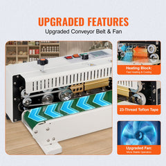 Continuous Bag Band Sealing Machine, 6-12 mm Seal Width, Horizontal Band Sealer Machine with Digital Temperature Control, Carbon Steel Bag Sealer for 0.02-0.8 mm Plastic Bags Films Membrane