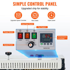 Continuous Bag Band Sealing Machine, 6-12 mm Seal Width, Horizontal Band Sealer Machine with Digital Temperature Control, Carbon Steel Bag Sealer for 0.02-0.8 mm Plastic Bags Films Membrane