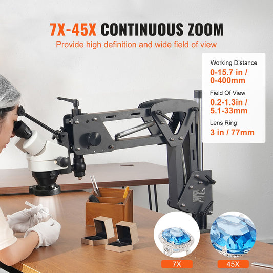 Multi-Directional Microscope with Spring Bracket, 7X-45X Magnification Jewelry Microscope, Micro Jewelry Inlaid Stand with Integrated USB Ring LED Light, Jewelers Microscope for Jewelry Inlay