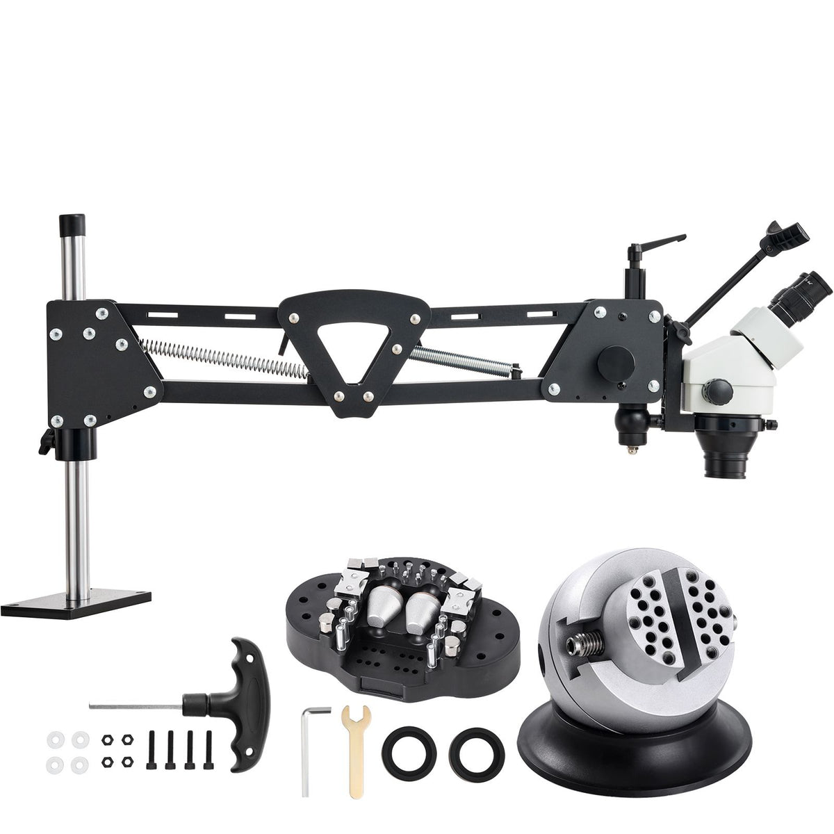 Multi-Directional Microscope with Spring Bracket, 7X-45X Magnification Jewelry Microscope, Micro Jewelry Inlaid Stand with Integrated USB Ring LED Light and 360° Ball Vise, for Jewelry Inlay