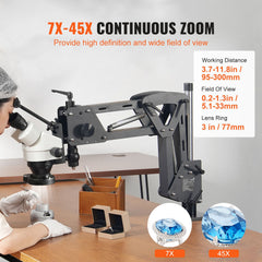 Multi-Directional Microscope with Spring Bracket, 7X-45X Magnification Jewelry Microscope, Micro Jewelry Inlaid Stand with Integrated USB Ring LED Light and 360° Ball Vise, for Jewelry Inlay