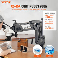 Multi-Directional Microscope with Spring Bracket, 7X-45X Magnification Jewelry Microscope, Micro Jewelry Inlaid Stand with Integrated USB Ring LED Light and 360° Ball Vise, for Jewelry Inlay