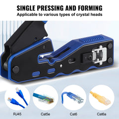 RJ45 Crimp Tool Kit, Cat5e/Cat6/Cat6a Ethernet Crimper Crimp Pliers for 8-Pin Modular Plugs with 20pcs Pass-Through Connectors and Covers, Wire Stripper and Network Tester