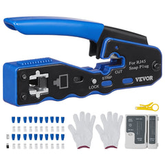 RJ45 Crimp Tool Kit, Cat5e/Cat6/Cat6a Ethernet Crimper Crimp Pliers for 8-Pin Modular Plugs with 20pcs Pass-Through Connectors and Covers, Wire Stripper and Network Tester