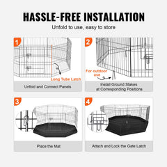 Dog Playpen, 8 Panels Foldable Metal Dog Exercise Pen with Bottom Pad, 24" H Pet Fence Puppy Crate Kennel with Ground Stakes, Indoor Outdoor Dog Pen for Small Medium Pets, for Camping, Yard