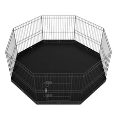 Dog Playpen, 8 Panels Foldable Metal Dog Exercise Pen with Bottom Pad, 24" H Pet Fence Puppy Crate Kennel with Ground Stakes, Indoor Outdoor Dog Pen for Small Medium Pets, for Camping, Yard